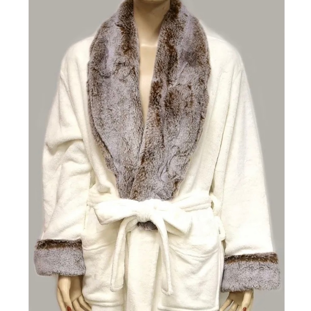 Hotel collection nwt faux fur robe beige/milk size s/m